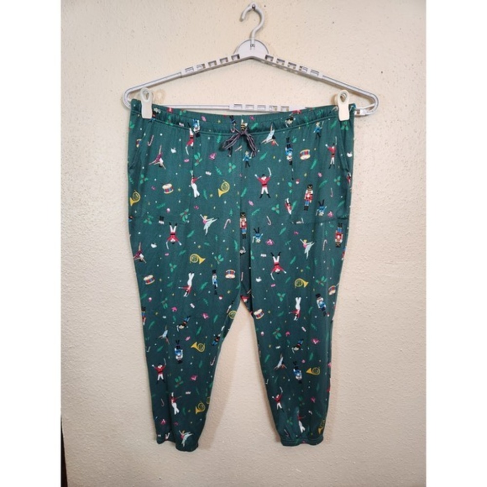 Joyspun Women's Green Printed Stretch Elastic Waist‎ Jogger Pajama Pants 3X